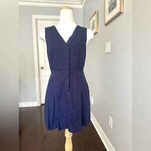 Modcloth Navy Blue Sleeveless Fit and Flare Linen Blend Dress - Sz 6